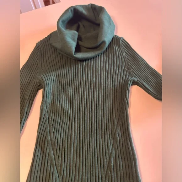 Cowl Neck Ribbed Sweater Dress, Forest Green, soft, lots of stretch, Sz S - Picture 4 of 8